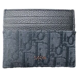 Dior Oblique Card Holder Black Grained Calfskin Jacquard Wallet